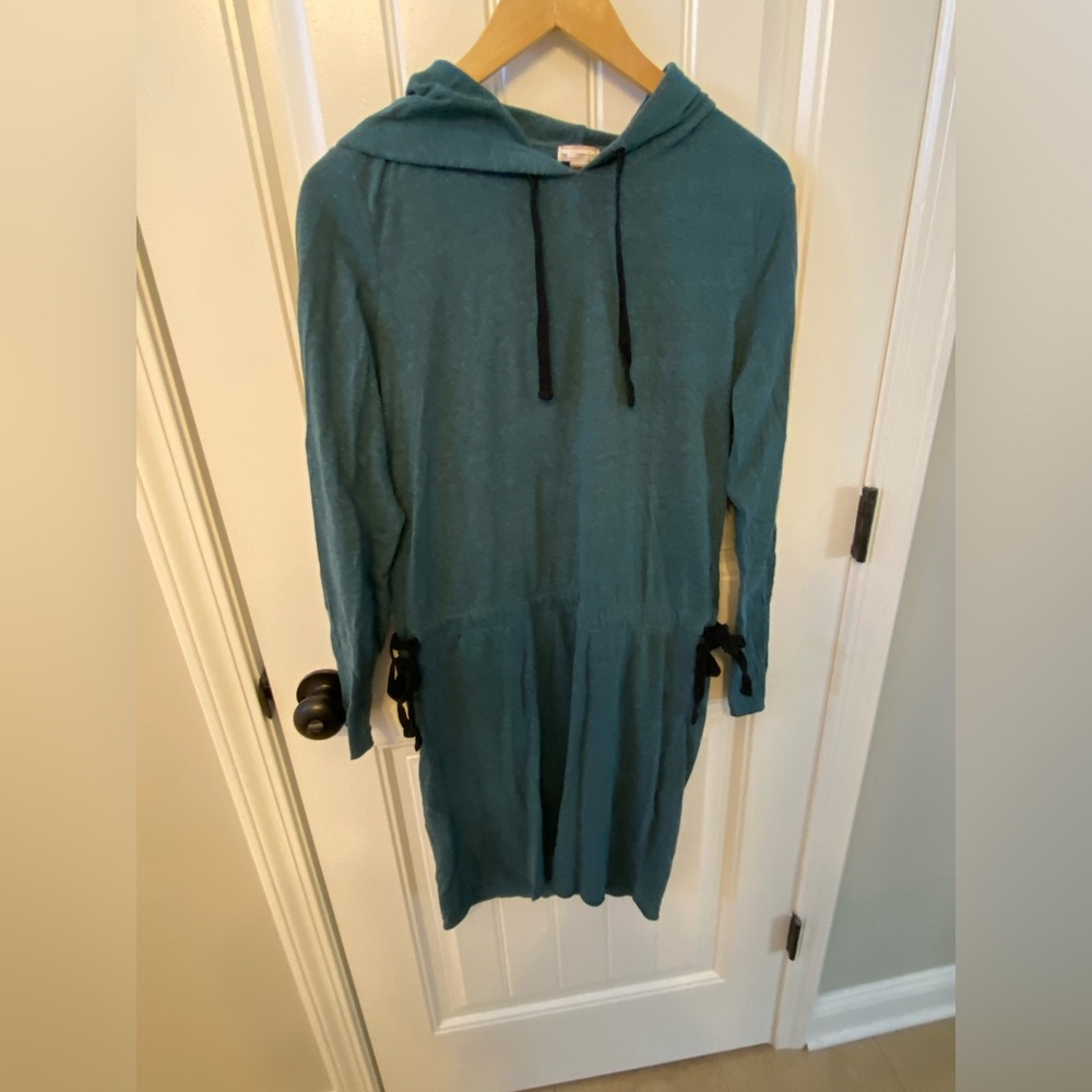 Gap Teal Hooded Dress with Black Ties